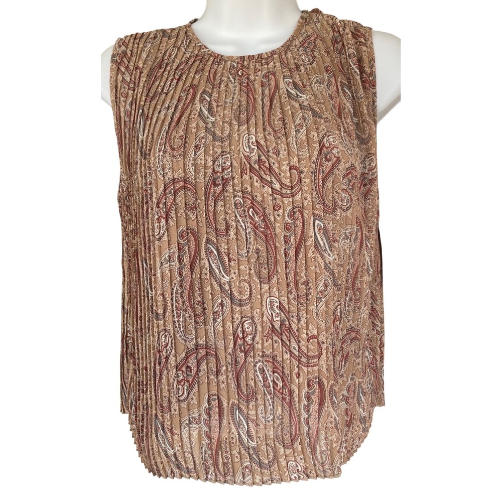 Black Tape Neutral Paisley Pleated Sleeveless Tank Top Blouse‎ with Cami